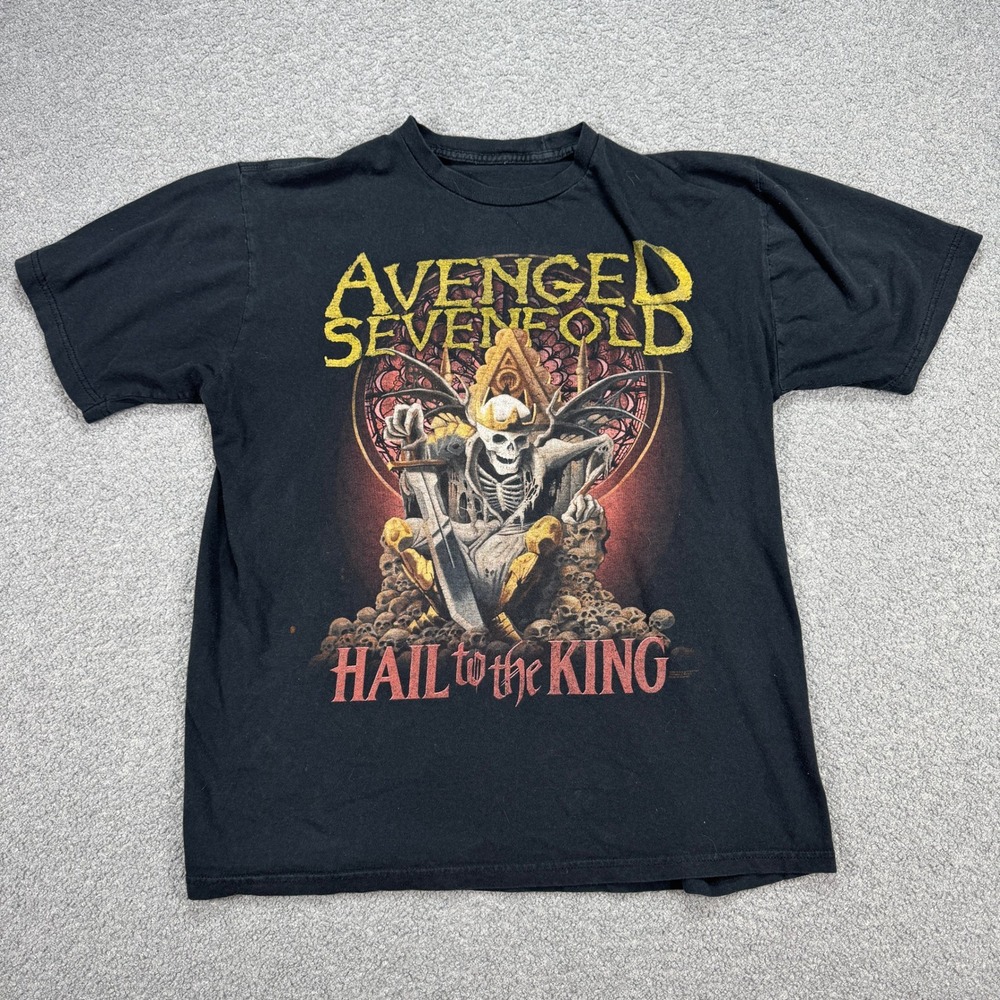 Avenged Sevenfold T-Shirt Men's Medium Black Hail To The King Skulls Graphic Y2K